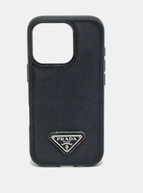 Prada iPhone 14Pro Cover Black Saffiano Leather