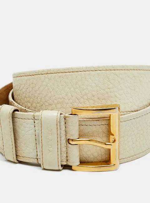 Prada Buckle Belt Off White Leather