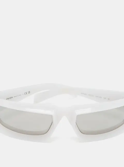 Prada Off White/Grey Mirrored  SPR 29Y Runway Rectangle Sunglasses
