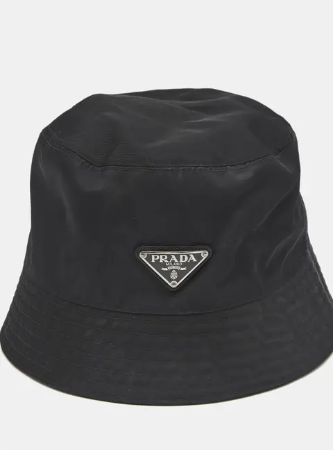 Prada Black Triangle Logo Re-Nylon Bucket Hat L