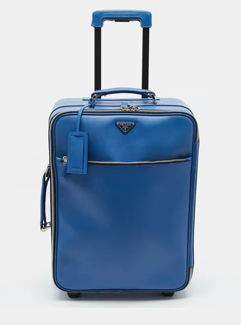 Prada Blue Saffiano Lux Leather Trolley Suitcase