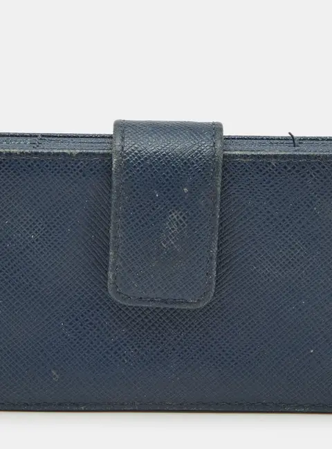 Prada Navy Blue Leather Flap Card Holder