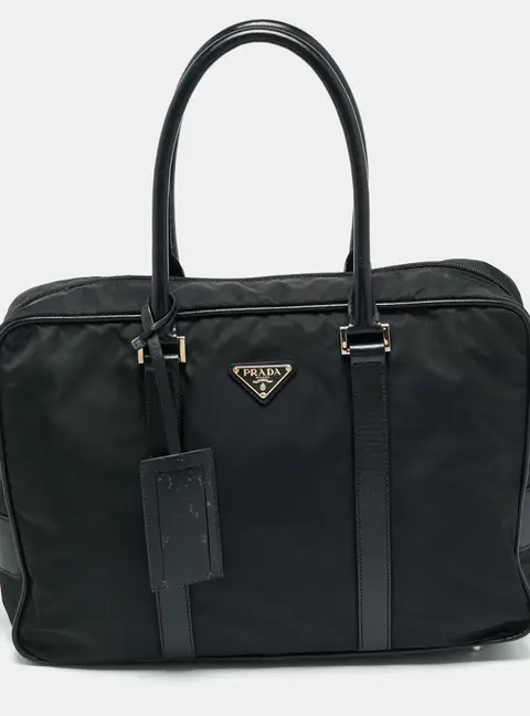 Prada Black Saffiano Lux Leather and Nylon Laptop Briefcase Bag