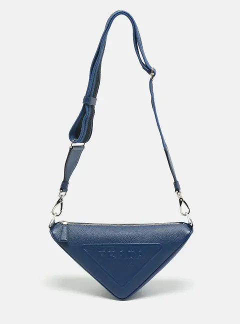 Prada Triangle Navy Blue Saffiano Lux Leather Crossbody Bag