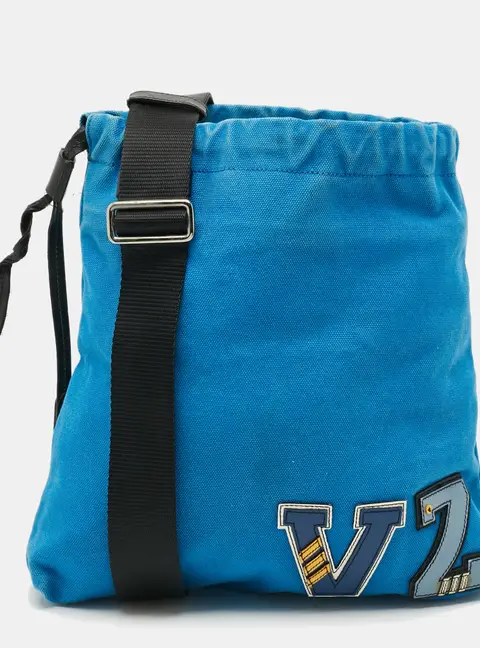 Prada Blue Canvas Drawstring Messenger Bag