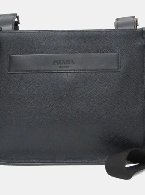 Prada Leather Messenger Bag Shoulder Bag Black Dark Navy
