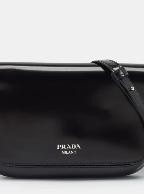 Prada Black Brushed Leather Flap Crossbody Bag