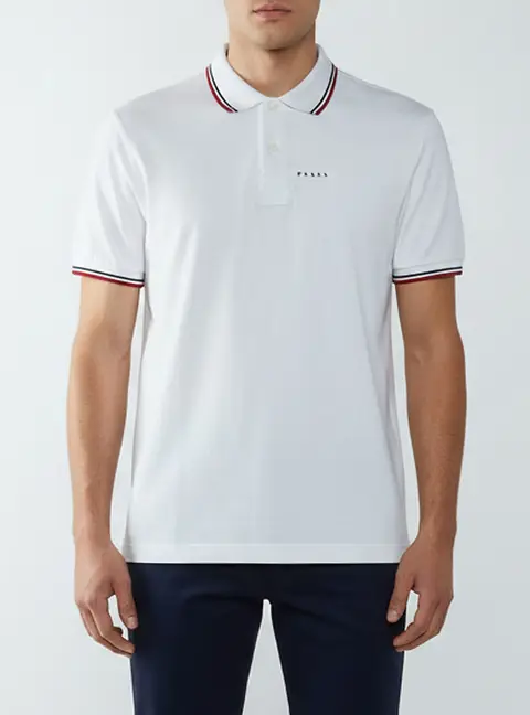 Prada White Cotton Pique Stripe Detail Polo T-Shirt L