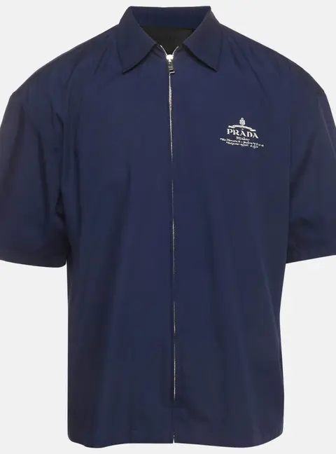 Prada Navy Blue Cotton Blend Short Sleeve Shirt S