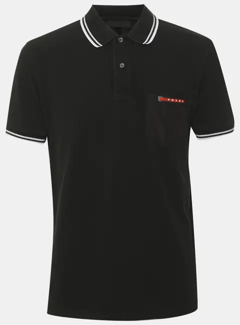 Prada Black Cotton Pique Striped Trim Detail Polo T-Shirt M