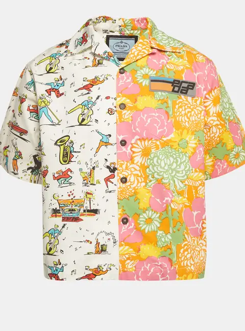 Prada Multicolor Comic Floral Print Cotton Double Match Shirt L