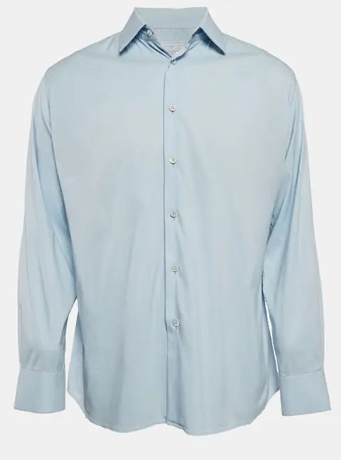 Prada Light Blue Stretch Cotton Button Front Shirt M