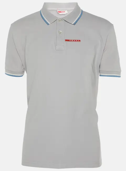 Prada Grey Cotton Pique Polo T-Shirt L