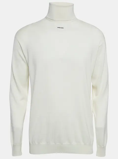 Prada Off-White Cashmere Turtle Neck Long Sleeve Sweater S