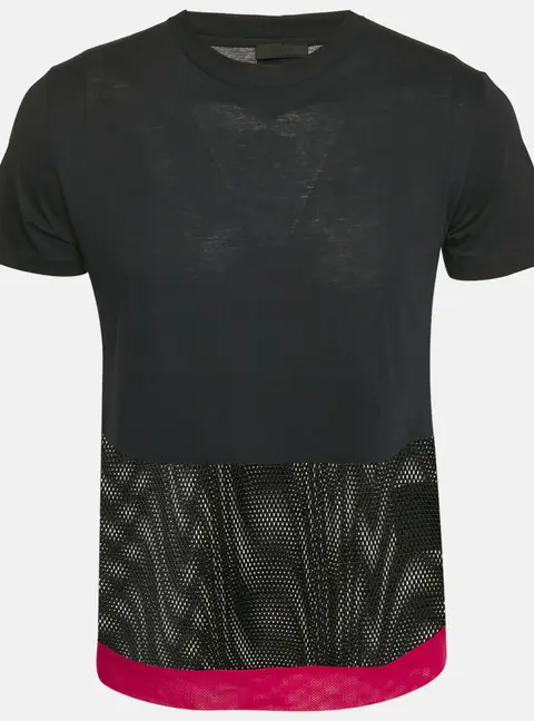 Prada Navy Blue Cotton Mesh Trimmed T-Shirt S