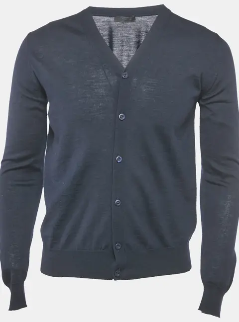 Prada Navy Blue Wool Knit Long Sleeve Cardigan XS