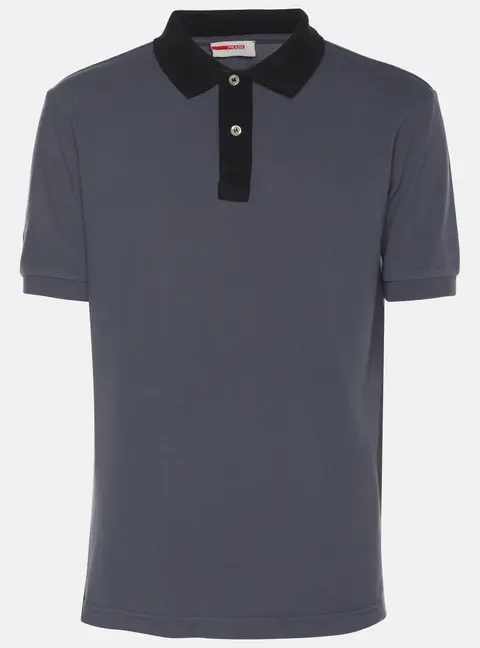 Prada Sport Grey Knit Collar Detail Polo T-Shirt L