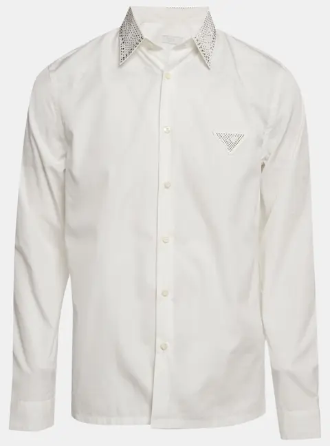 Prada White Rhinestone Detail Cotton Long Sleeve Shirt M