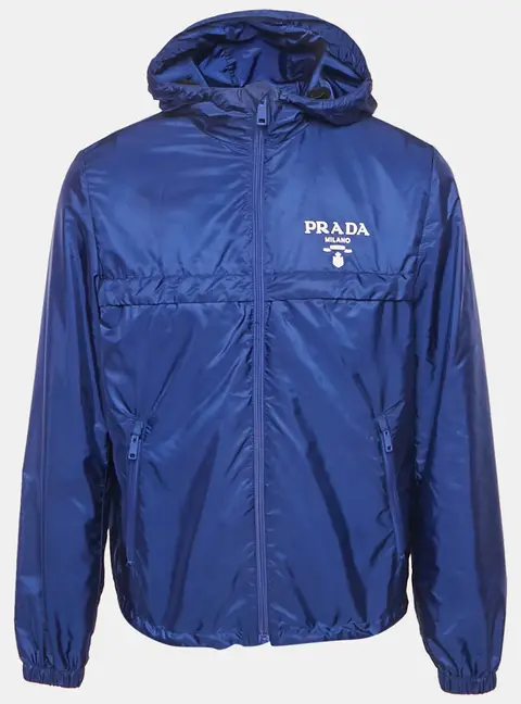 Prada Blue Logo Print Re-Nylon Zip-Up Jacket M