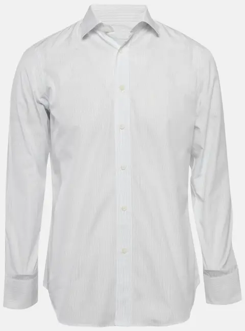 Prada White/Blue Pinstriped Poplin Shirt L