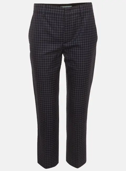 Prada Blue/Black Plaid Pattern Wool Blend Trousers S
