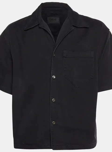 Prada Black Denim Distressed Bowling Shirt L