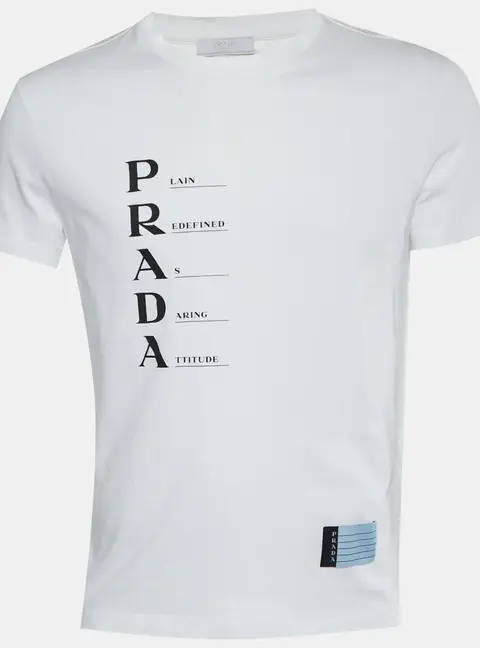 Prada White Cotton Acronym T-Shirt M