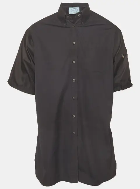 Prada Black Cotton Triangle Logo Short Sleeve Shirt XS