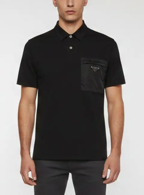 Prada Black Re-Nylon Triangle Logo Cotton Blend Polo T-Shirt XXL