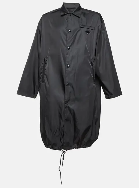 Prada Black Logo Detail Nylon Mid-Length Trench Coat XL