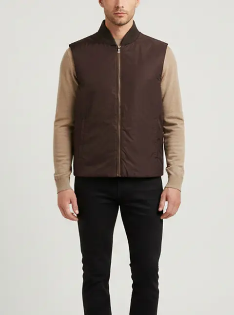 Prada Brown Nylon Zip-Front Vest XL