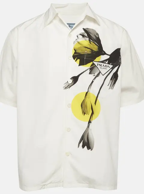Prada White Printed Cotton Short Sleeve Shirt XXL