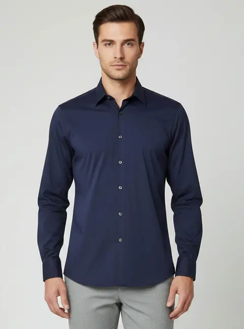 Prada Navy Blue Stretch Poplin Slim Fit Shirt M