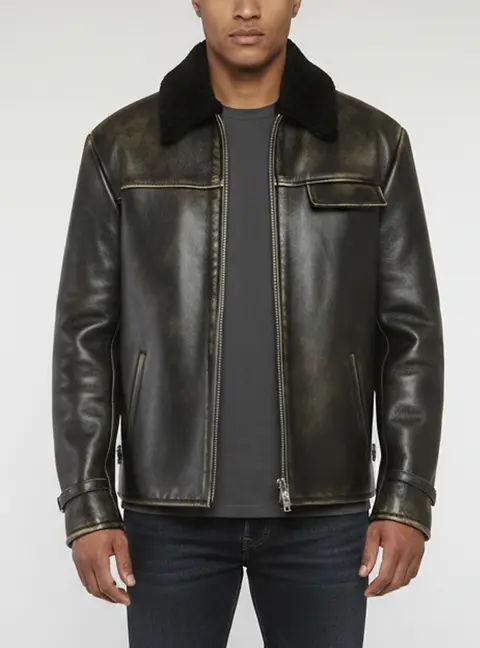 Prada Brown Nappa Leather and Shearling Bomber Jacket XL