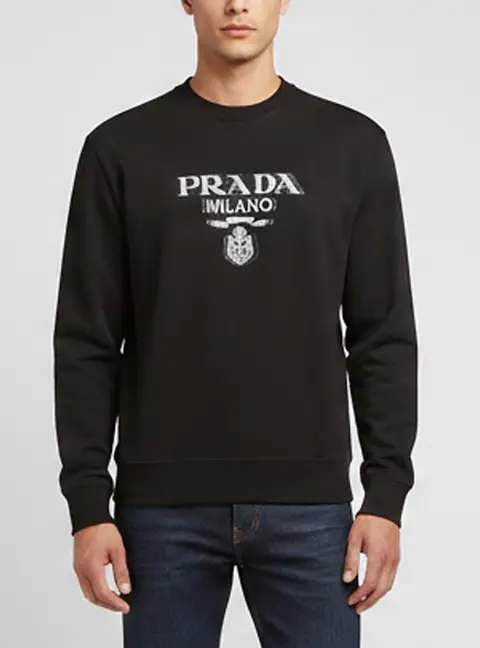 Prada Black Printed Jersey Crewneck Sweatshirt S