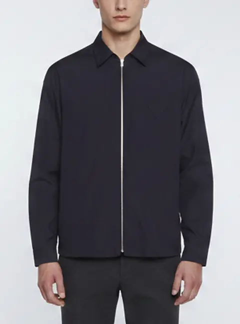 Prada Navy Blue Silk Zip-Up Shirt Jacket M
