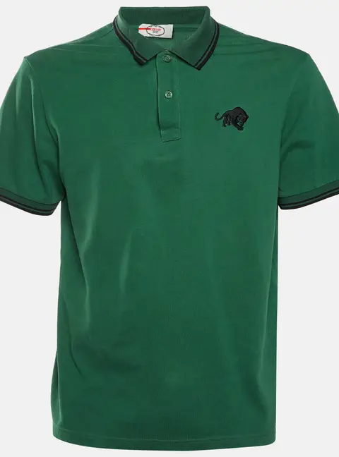 Prada Sport Green Panther Embroidered Cotton Pique Polo T-Shirt XXL