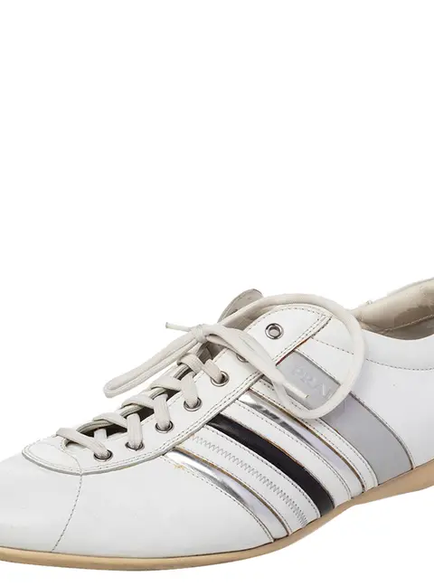 Prada White Leather Low Top Sneakers Size 44