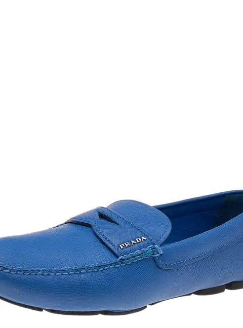Prada Blue Leather Slip On Loafers Size 41