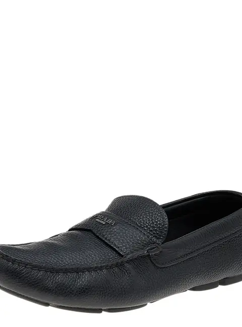 Prada Black Leather Slip On Loafers Size 42.5