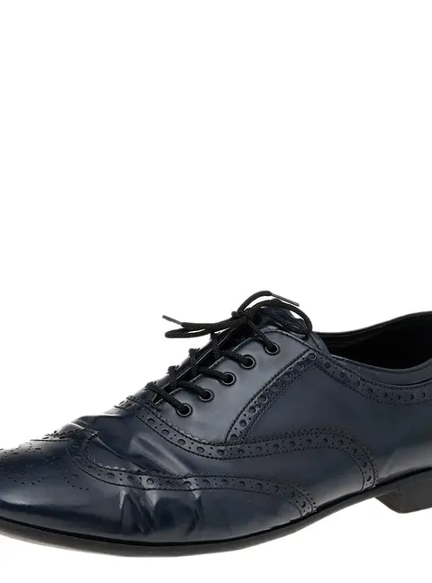 Prada Navy Blue Brogue Leather Lace Up Oxfords Size 44
