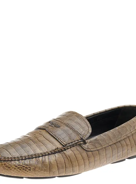 Prada Two Tone Crocodile Leather Slip On Loafers Size 44.5