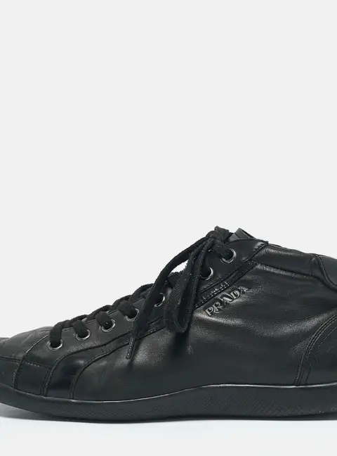 Prada Black Leather High Top Sneakers Size 45