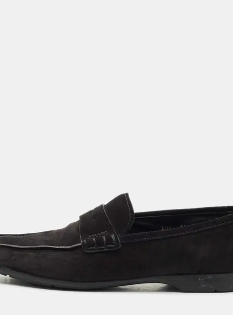 Prada Black Suede Penny Slip On Loafers Size 41