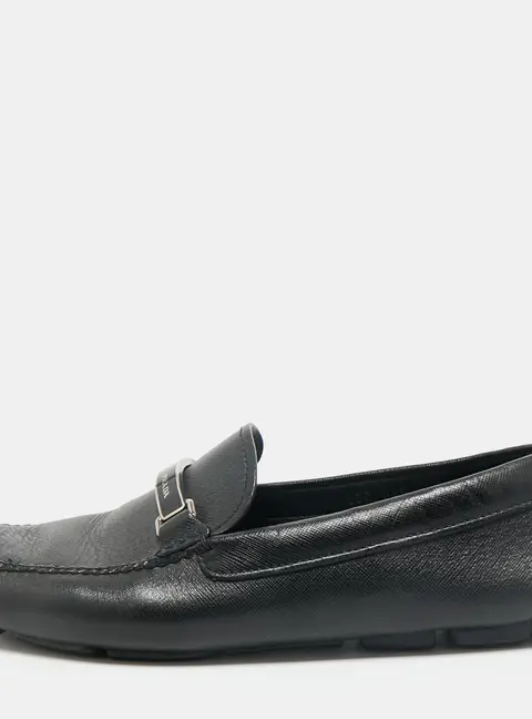 Prada Black Leather Slip On Loafers Size 41.5