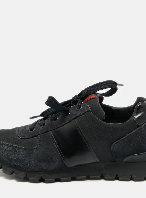 Prada Black/Navy Blue Canvas and Leather Match Racer Lace Up Sneakers Size 39.5