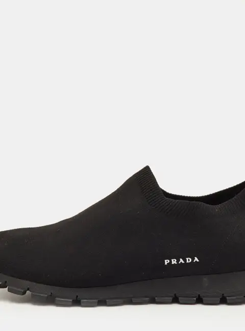 Prada Size 42.5 Black Knit Fabric Slip On Sneakers