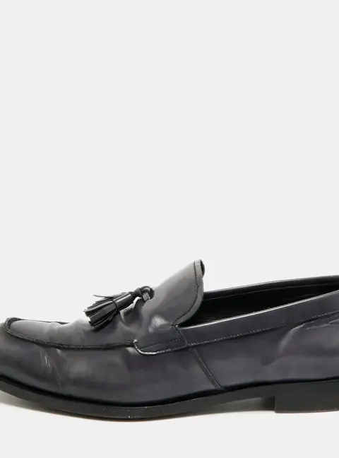Prada Size 43 Grey Leather Tassel Fringe Loafers