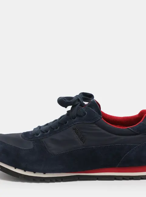 Prada Size 42 Blue Nylon and Suede Low Top Sneakers