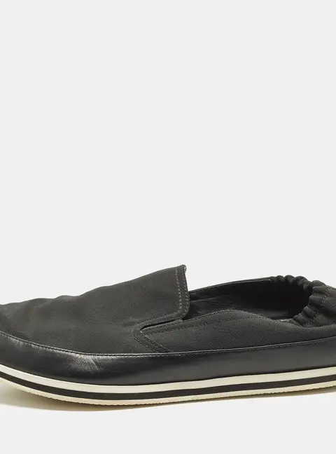 Prada Size 42 Black Canvas and Leather Slip On Sneakers